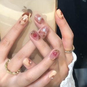 Handmade Nail Tips False Nails Patch Finish Gentle Port Rose Vintage Wearable Nail Art Gel Lamp Beauty Nail Patches