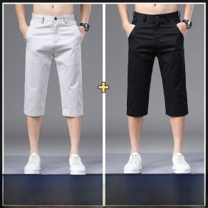 ROMON | Summer Lightweight Loose Straight Khaki Casual Stretch Cotton Sport Shorts 7/7th