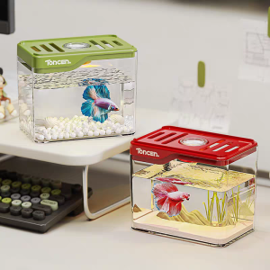 Creative Acrylic Aquarium Transparent Mini LED Lamp Fighting Fish Tank Breeding Fish Tank Breathable Tank Table Decoration