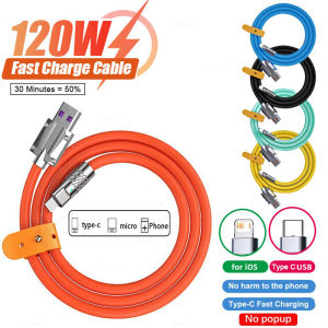 Original USB Liquid Silicone Cable Metal 6A Type C Fast Charge Cable Micro USB Lightning Charger Cord With Indicator Light Data Charging Cable
