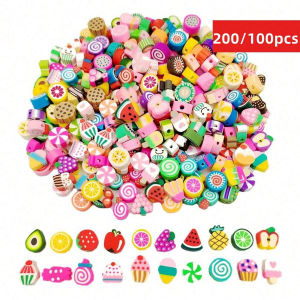 200/100pcs 9-11mm Random Styles Summer Beads Set Polymer Clay DIY Charms For Bracelet Necklace and Jewelry Making