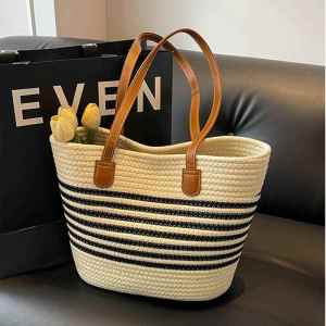 Trendy Large Capacity Woven Tote Bag Beach Vacation Handbag Womens Single Shoulder Straw Bag Spring Daily Use Casual Bag