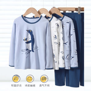 Childrens Loungewear Suit Boy Pure Cotton Long Sleeves Intimates Spring and Autumn Pajamas Medium and Large Girl Lycra Cotton Long Johns