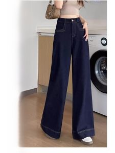 กางเกงยีนส์ขากว้างเอวสูงสำหรับผู้หญิง ฤดูใบไม้ผลิและฤดูร้อน 2025 กางเกงขายาวทรงตรงยืดหยุ่นสูง ทรงหลวม ทรงหลวม ทรงหลวม