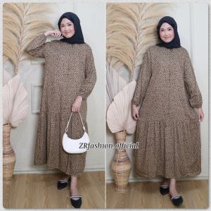 Gamis Rayon Etnik Ruffle Busui Kekinian // Long Dress Wanita