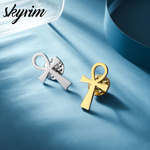 SKYRIM Titanium Stainless Steel Cross Brooch 25x15MM 18K Gold Plated Fashion Jewelry