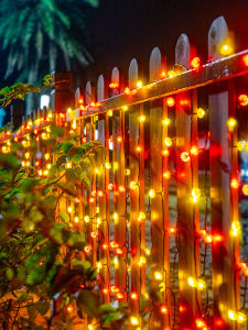 Solar Powered LED Red Lantern Colorful Flashing Lights String Full Sky Star Rural Courtyard Garden Wedding Atmosphere Decoration