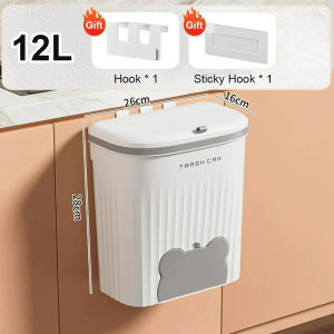 Wall Mounted Trash Can with Lid Hangable Large Garbage Storage Holder for Cabinet Sink Home Kitchen Bathroom Waste Bins 8.5L/12L