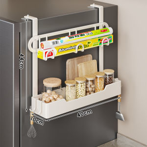 Refrigerator Side Hanging Shelves Kitchen Storage Organizer Multi-Layer Carbon Steel Rack No-Drilling Required Wall-Mounted