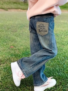 Girls Wide Leg Jeans Spring Autumn Style New Childrens Clothing Big Kids Straight Tube Pants Elastic Waist Long Trousers