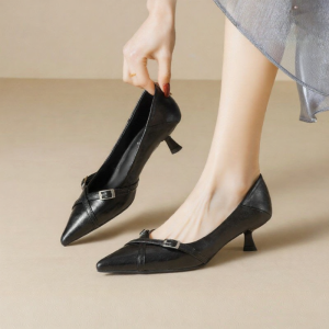 MIFEI | Black French Style Pointed Toe Stiletto Heel Womens Shoes