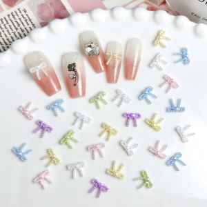 50PCS 3D Sweet Creative Pearl Bowknots Resin Nail Charms Novelty Colorful Heart Bows Nail Art Decorations for DIY Nails Supplies