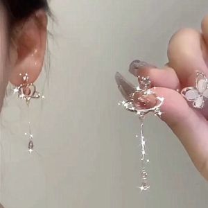 Mint Condition Heart Shaped Earrings with Fringe And Zircon No Piercing Required for Women Fashionable Jewelry Accessories