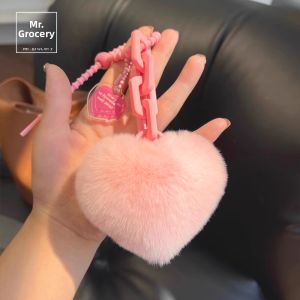 Creative Silicone Rabbit Fur Heart Shaped Keychain