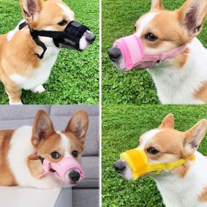 Lovinland Dog Adjustable Muzzle Bark Bite Mesh Mouth Muzzle Grooming Anti Stop Chewing for Small Medium Large Dogs Nylon Belt Dog Accessories Can Drink Water