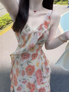 CHANGTONG | Elegant V-Neck Floral Print Skinny Fit Maxi Dress