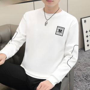 HENGYUANXIANG | Spring New Long Sleeve Sweatshirt Men Loose Round Neck Thin Base Shirt Fashionable Youthful Vitality Style Standard Fit Cotton Polyester Blend