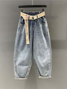 Womens Loose Fit High Waist Cotton Stretch Denim Harlan Pants Spring 2025 New Style Elastic Waist Light Blue Jeans