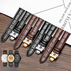 Woalmorn | Mens Genuine Leather Watch Band Suitable For Armani AR2432 2436 2447 Series 22mm20 Medium Gloss Flat Direct Interface Butterfly Buckle