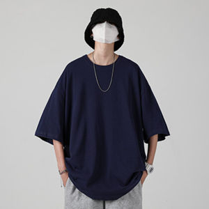 Large Size Pure Cotton Basic Style American Trendy Brand T-Shirt Short Sleeve Lazy Style Two Needles Seven Sleeve Cotton T-Shirt