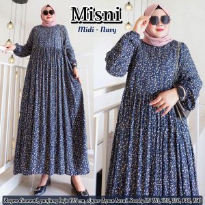 Misni Midi Dress Jumbo - LD 110 120 130 140 150 Big Size Dress Kekinian XL XXL XXXL XXXXL 5L - Motif Bunga Bahan Premium Adem Rayon Viscose