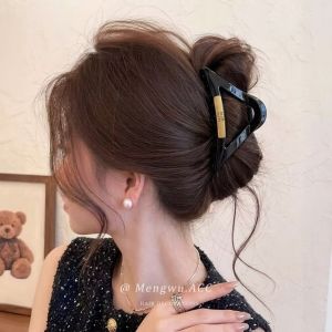 MENGWU | Luxury Golden Black Hoop Claw Hair Clip Rear Head Simple Accessory