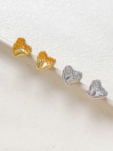 ต่างหูรูปหัวใจไม่สมมาตร DIY ทองแดงชุบทองแท้ 18K ขอบมน ทำมือ อุปกรณ์ตกแต่งต่างหู อุปกรณ์ทำเครื่องประดับ