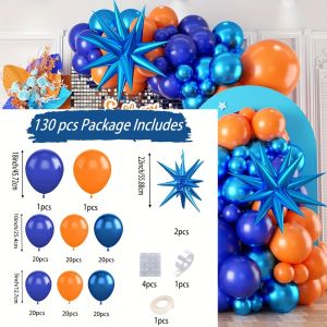 130PCS Blue Orange Balloon Arch Set Suitable for Outer Space Theme Birthday Party Graduation Decoration Daily Decoration