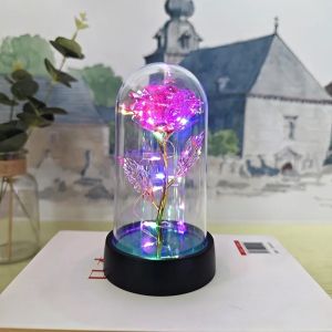1pc Hot LED Enchanted Galaxy Rose Eternal Beauty Rose With Fairy Lights in Dome for Valentines Day Wedding Party Mothers Day