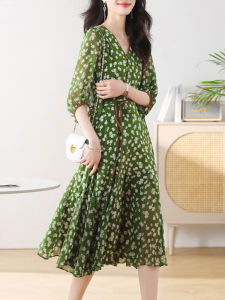 Fashion French Elegant Versatile Age-reducing Flower Chiffon Dress