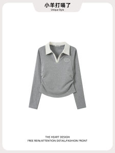 Slim Fit Long Sleeve T-Shirt Womens V-Neck Embroidered Letter Short Top Color Block Design Casual Wear Autumn Fashion