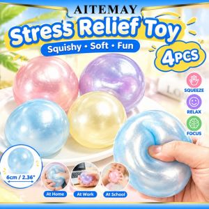 Aitemay 4pcs Anti Stress Maltose Squishy Toy Pearl Coconut Oil Texture Slow Rebound Ball Anxiety Relief Fidget For Office School