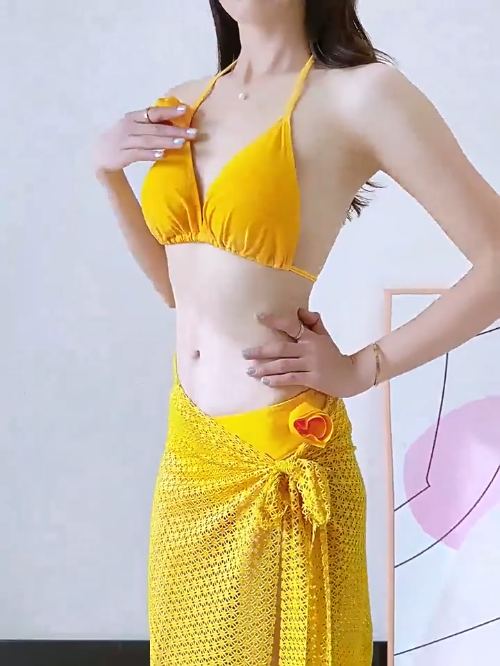 Hot Girl Bikini 3-Piece Set Beach Vacation Hot Spring Swimsuit Separate Strapless Photo Swimmer Women