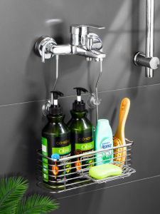 Bathroom Stainless Steel Shelf No Drilling Toilet Shower Gel Hanging Rack Storage Basket Simple Style Single Layer Rack