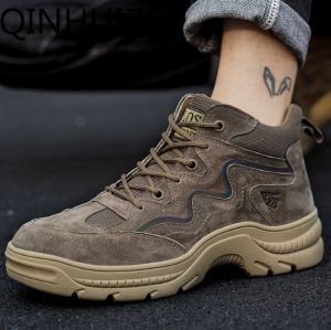 QINHUIZE 2023 New Mens Boots Safety Shoes Mens Steel Toe Shoes Anti puncture Work Shoes Work Safety Boots Mens Shoes
