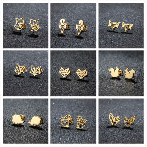 New Arrival Stainless Steel Cute Fox Ear Studs Ceative Fashion Origami Animal Earrings for Women Jewelry Girlfriend Gift