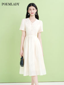 POEMLADY | Lace V-neck Embroidered Tencel Dress