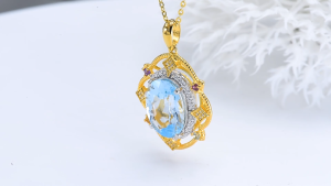 Lohaspie Jewelry Genuine 8 Carats 925 Real Sterling Silver Pendant Natural Sky Blue Topaz Pendant Necklace Silver 925 Original Women Fashion Pendant Jewelry