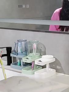 Strong Adhesive Wall Mounted Toothbrush Holder Open Drainage Cup Slot ABS Organizer Rack for Home Hotel Essentials