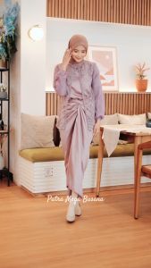 Renna Oneset Kondangan Bridesmaid Setelan Blouse dan Rok Lilit Satin Silk Velvet Polos Kombinasi Outer Tille Organza Full Payet Lamaran Tunangan Wisuda Kekinian