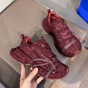 Princess Style Diamond Embellished Thick Bottom Dad Shoes Womens Fashion Casual Shoes Increased Height Buckle Design Autumn Collection