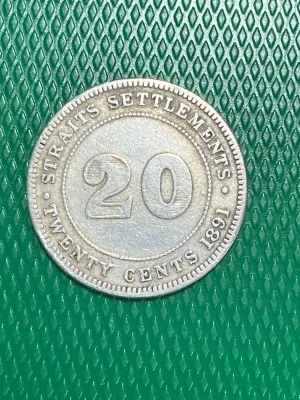 1891 Strait Settlements 20 cents silver coin