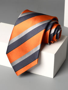 Romguest | Wide Mens Orange Striped Tie 9cm