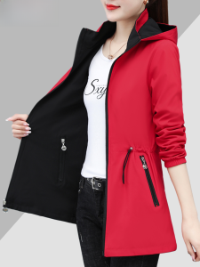 TUCANO Womens Mid-Length Hooded Jacket Stylish Slimming Versatile Spring Autumn Coat Outerwear Polyester Fiber Long Sleeve