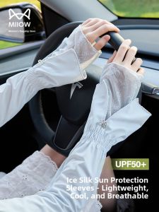 Miiow | Cat Woman Ice Silk Sun Protection Sleeve Covers Summer Loose Lace Trim Ice Sleeves UV Protection Outdoor Cycling Arm Protector Hand Sleeve