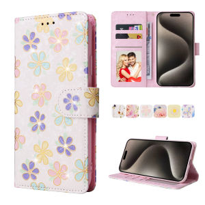 CAESBON Flip Wallet Phone Case For Iphone 16 Pro Max 16Plus 15 14 13Pro Max Anti Theft Brush Flower Leather Phone Case Cover