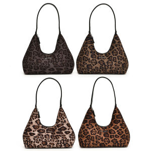 【Hàng mới】phụ nữ Túi đeo vai da lộn in da báo nách túi có khóa kéo đóng cửa Túi hobo hợp thời trang túi xách phong cách retro làm việc Túi mua sắm