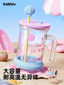 Bablov High Borosilicate Glass Cup for Women Large Capacity Office Cute Straw Water Cup Heat Resistant Home Use Creative Design