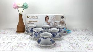 VICENZA 6 pasang cangkir set motif ayana / tea set cup and saucer porcelain YA-83