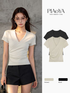 PIAOYA | V-Neck Waist-Tapered T-Shirt